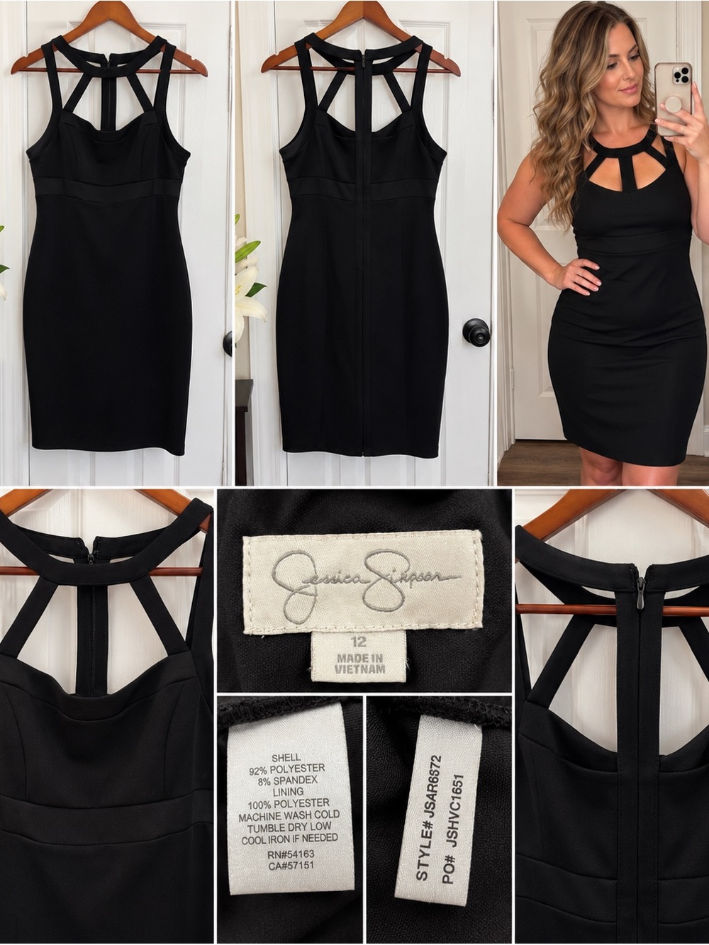 🖤 Jessica Simpson Black Strappy Back Bodycon Cocktail Dress
